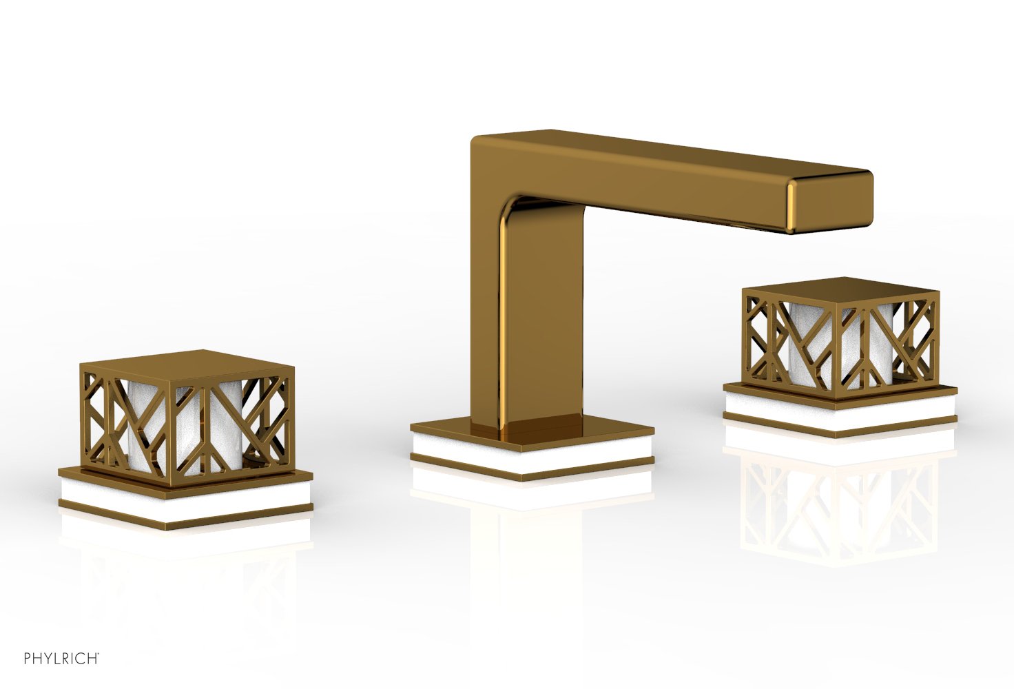 Phylrich JOLIE Widespread Faucet - Square Handles with "Gloss White" Accents