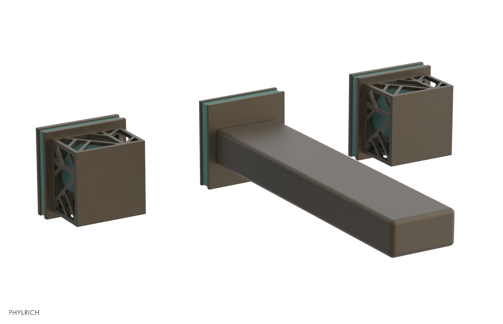 Phylrich JOLIE Wall Tub Set - Square Handles with "Turquoise" Accents by Phylrich
