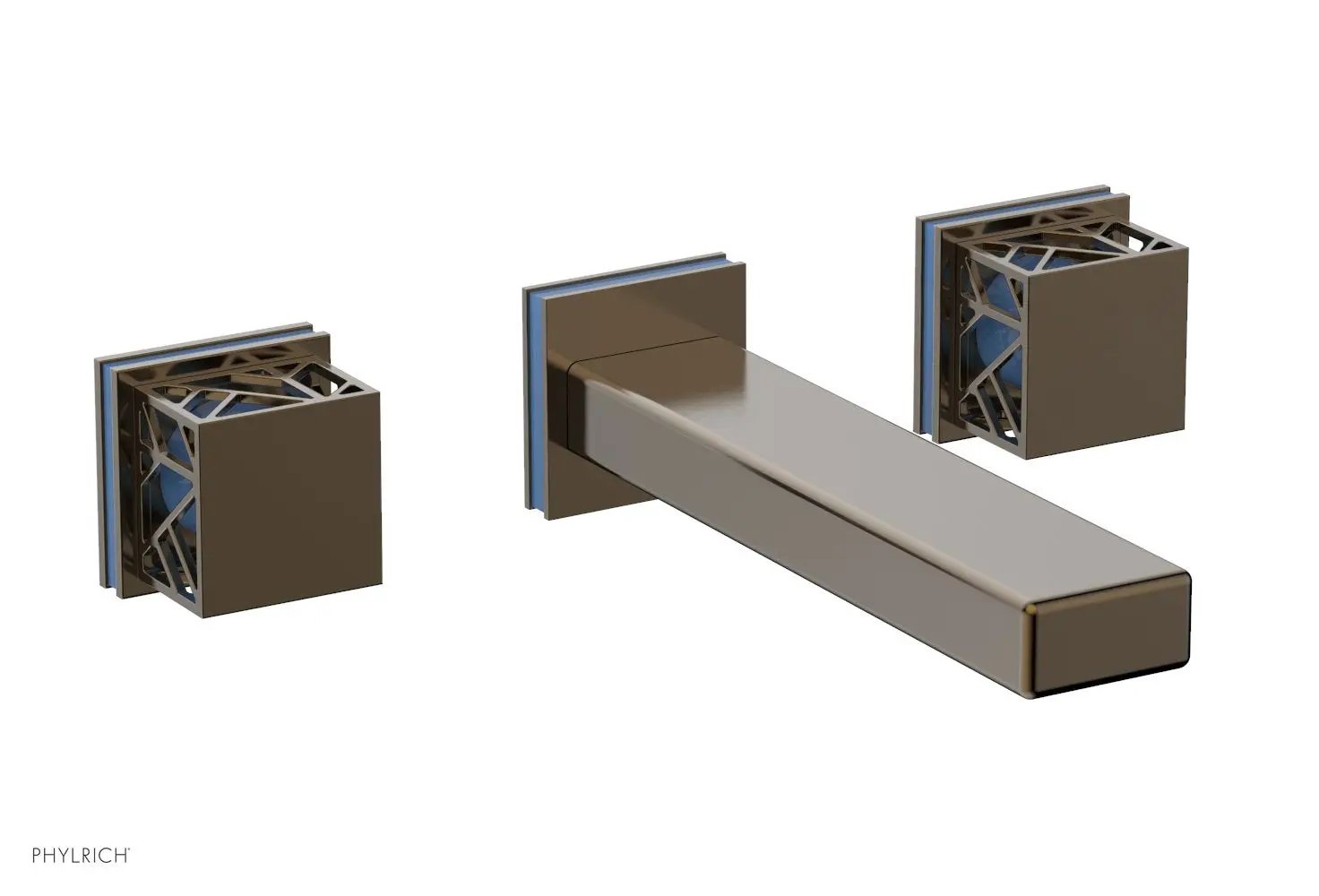 Phylrich JOLIE Wall Tub Set - Square Handles with "Light Blue" Accents by Phylrich
