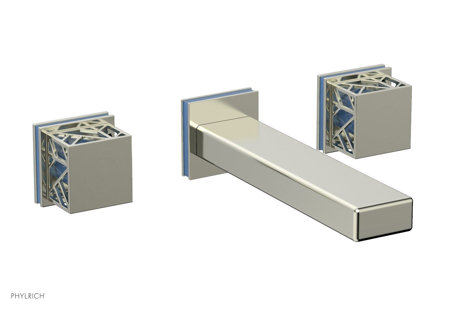 Phylrich JOLIE Wall Tub Set - Square Handles with "Light Blue" Accents by Phylrich