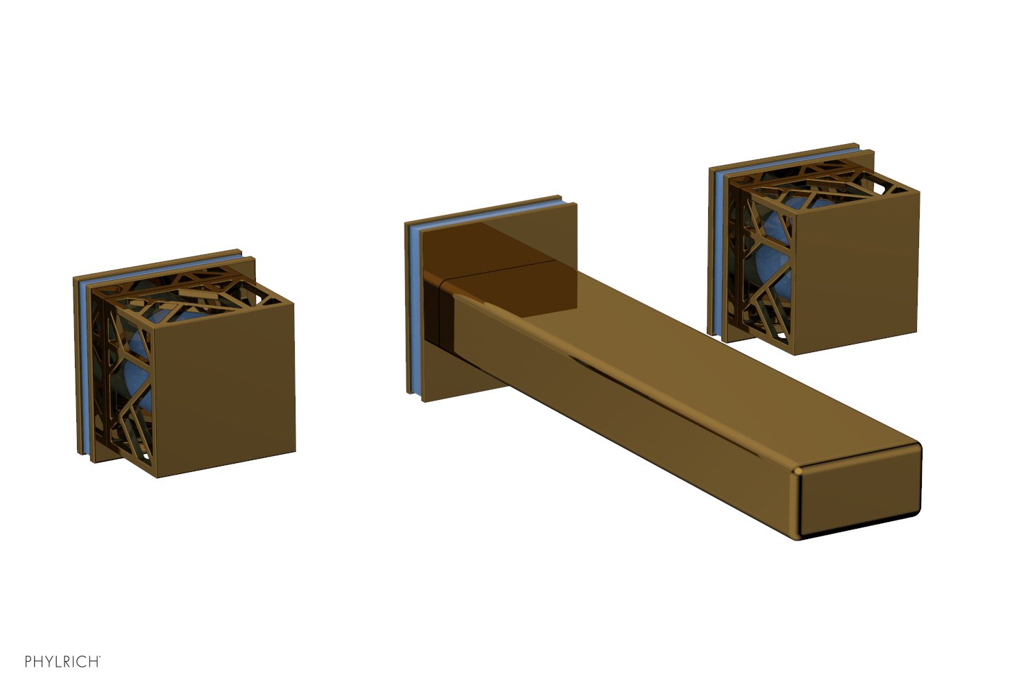 Phylrich JOLIE Wall Tub Set - Square Handles with "Light Blue" Accents by Phylrich