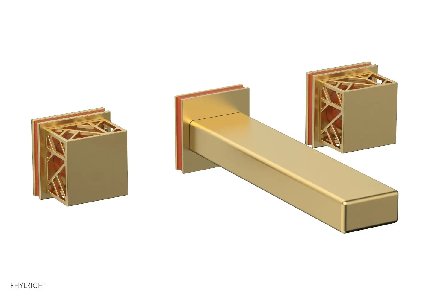 Phylrich JOLIE Wall Tub Set - Square Handles with "Orange" Accents by Phylrich