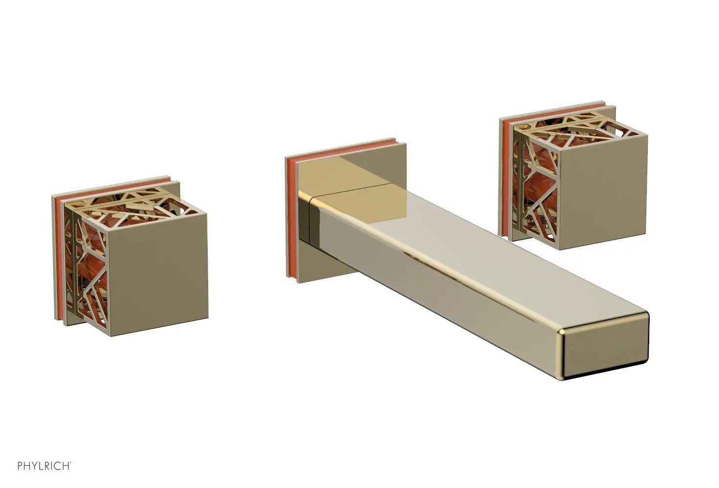 Phylrich JOLIE Wall Lavatory Set - Square Handles with "Orange" Accents by Phylrich