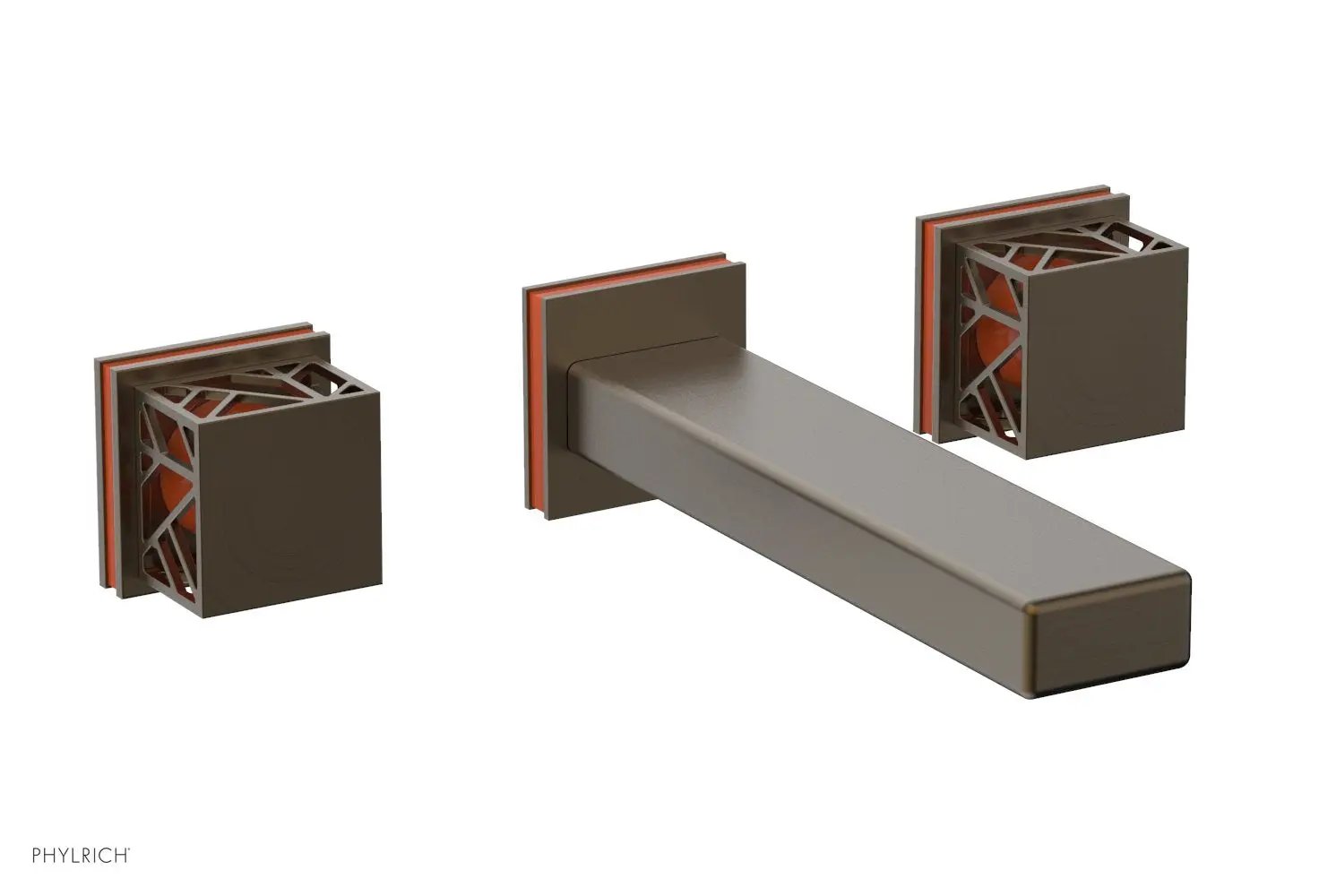 Phylrich JOLIE Wall Lavatory Set - Square Handles with "Orange" Accents by Phylrich