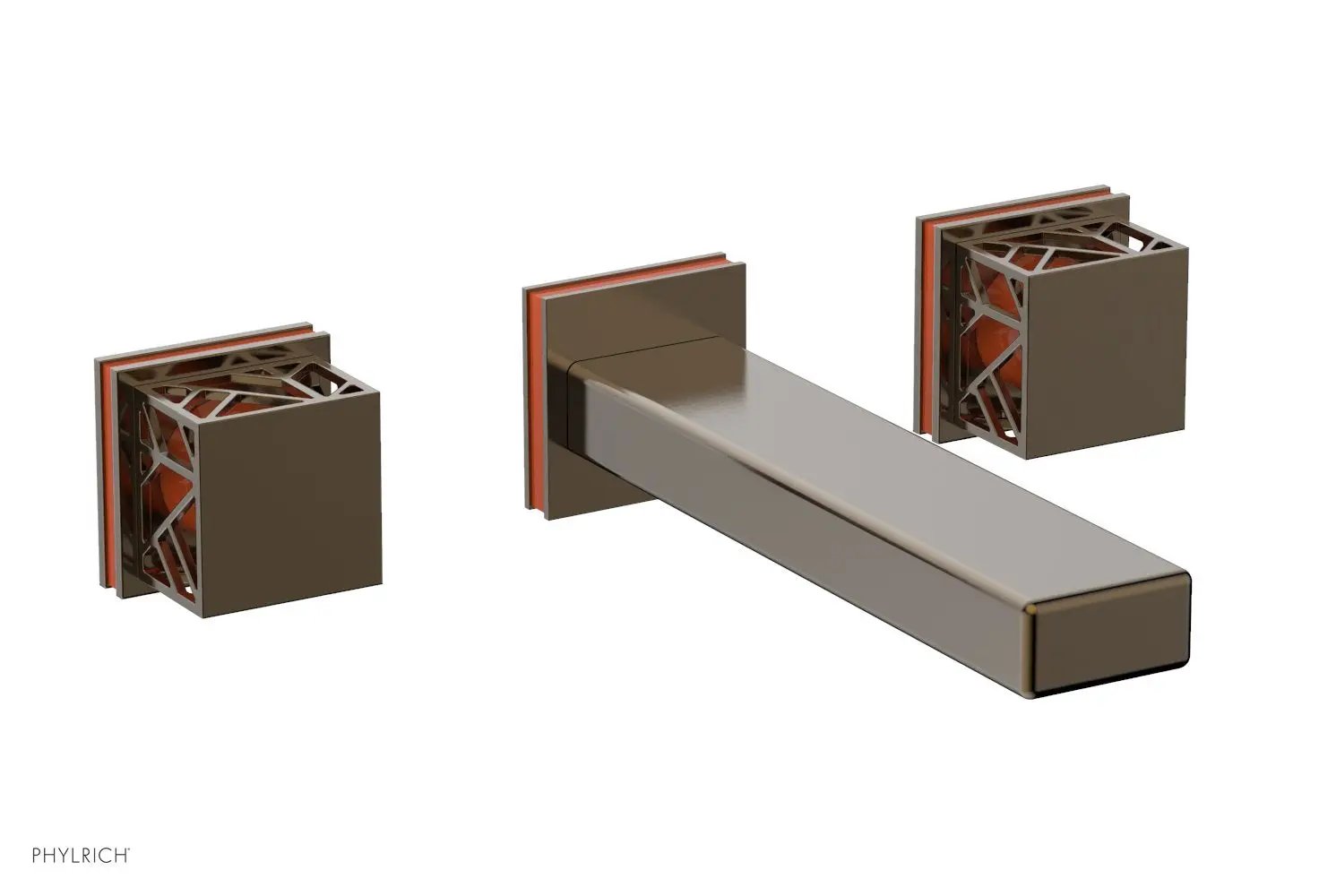 Phylrich JOLIE Wall Tub Set - Square Handles with "Orange" Accents by Phylrich