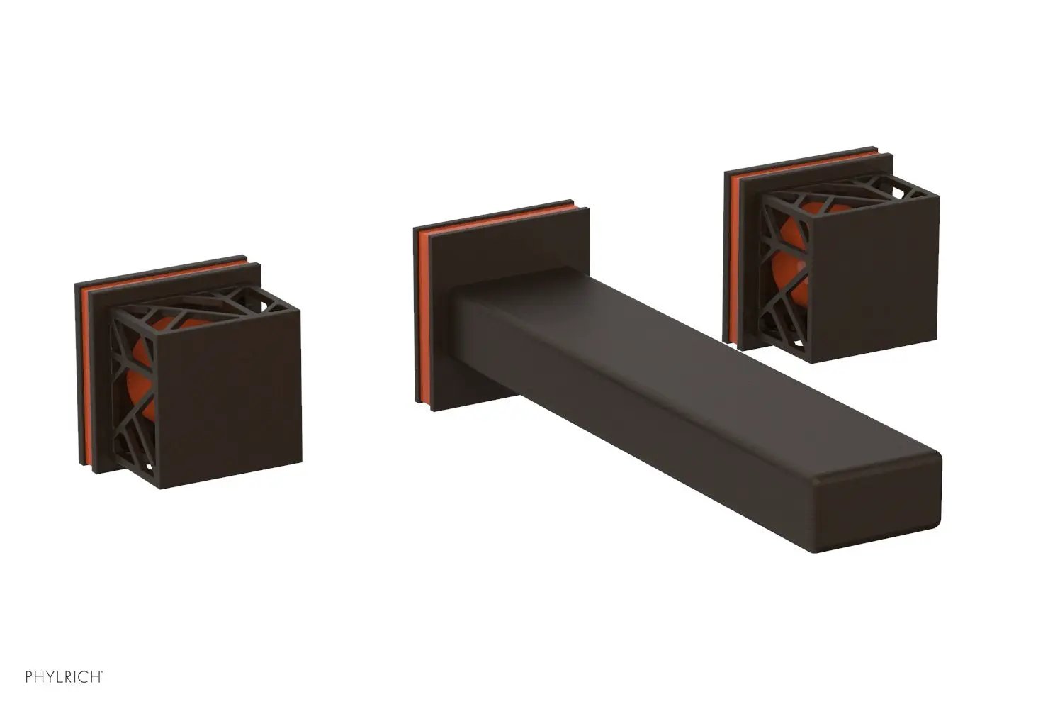 Phylrich JOLIE Wall Tub Set - Square Handles with "Orange" Accents by Phylrich