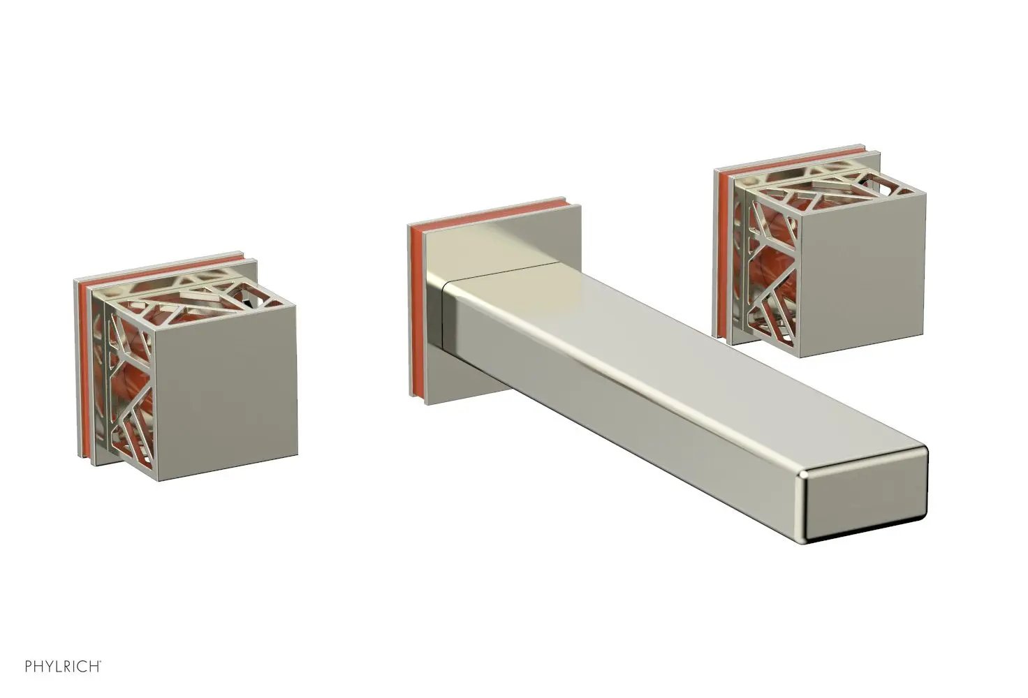Phylrich JOLIE Wall Tub Set - Square Handles with "Orange" Accents by Phylrich