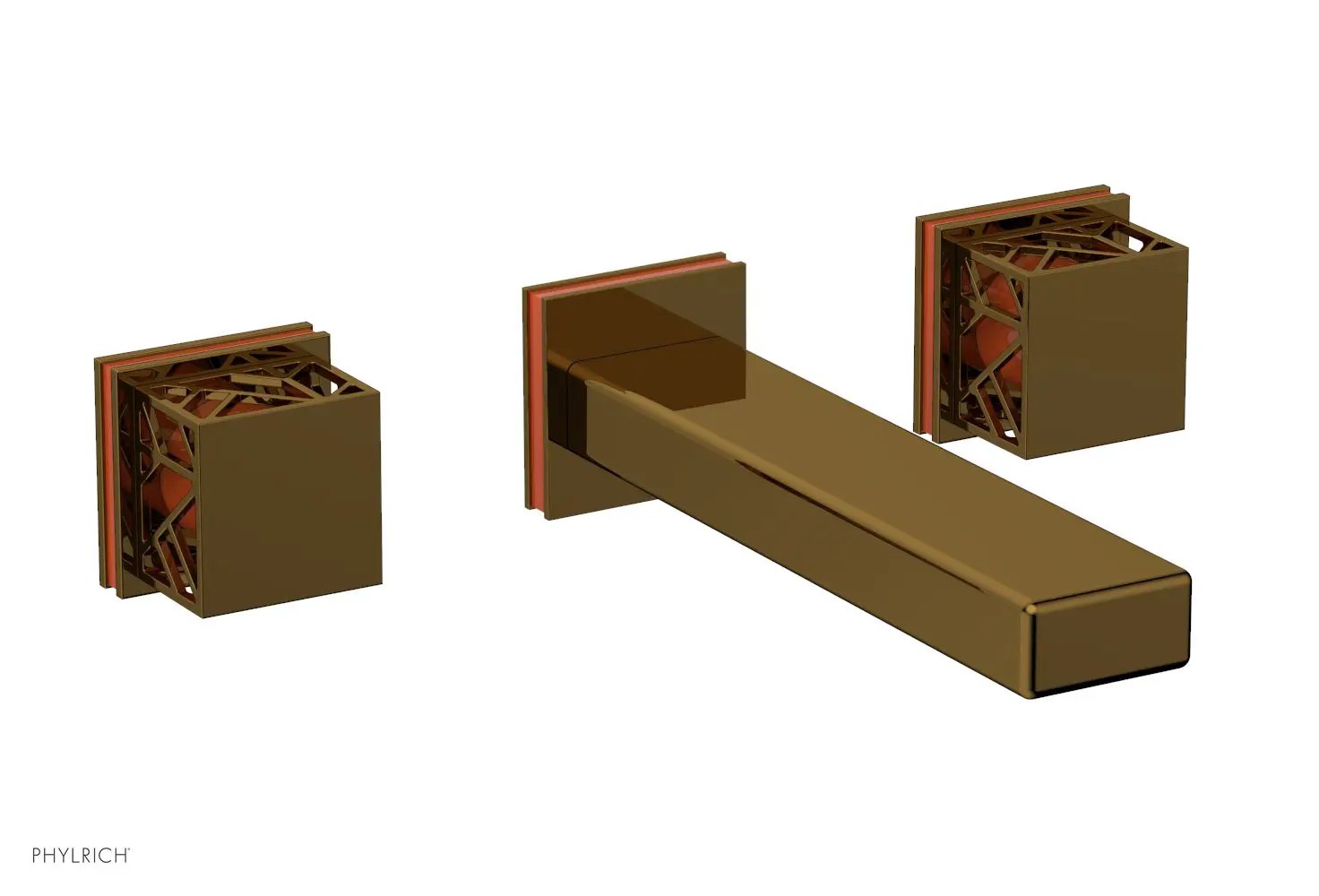 Phylrich JOLIE Wall Lavatory Set - Square Handles with "Orange" Accents by Phylrich