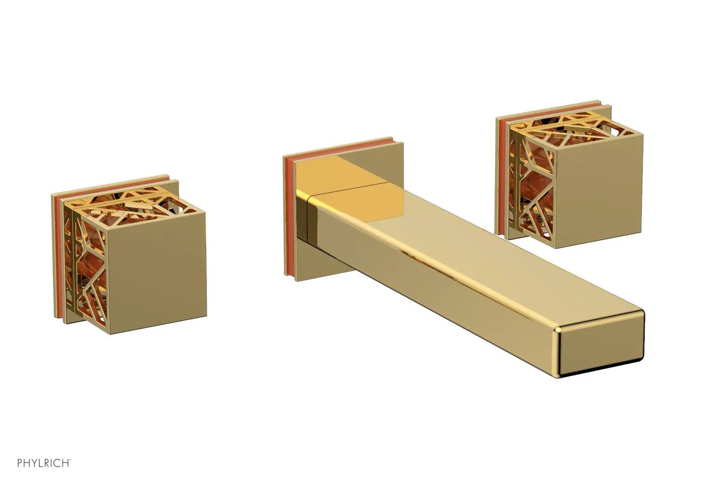 Phylrich JOLIE Wall Tub Set - Square Handles with "Orange" Accents by Phylrich