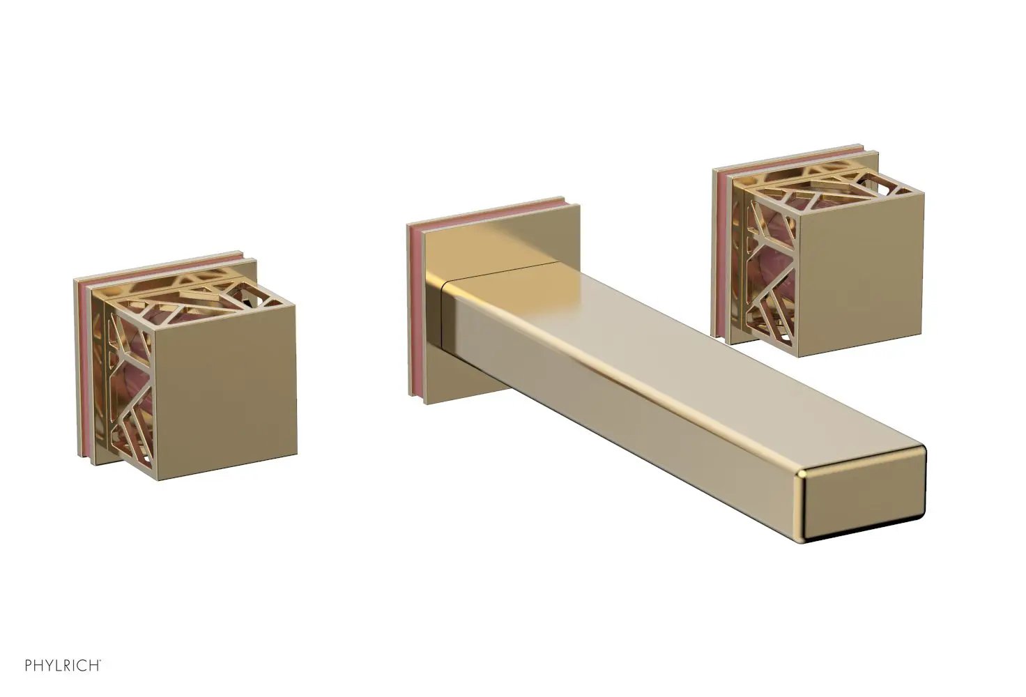 Phylrich JOLIE Wall Lavatory Set - Square Handles with "Pink" Accents by Phylrich