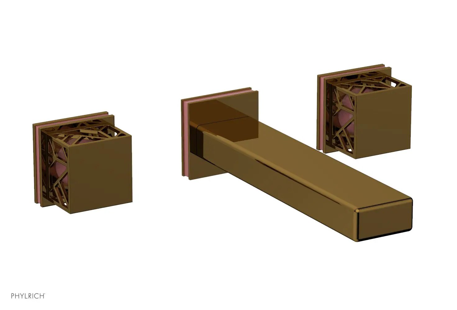 Phylrich JOLIE Wall Lavatory Set - Square Handles with "Pink" Accents by Phylrich