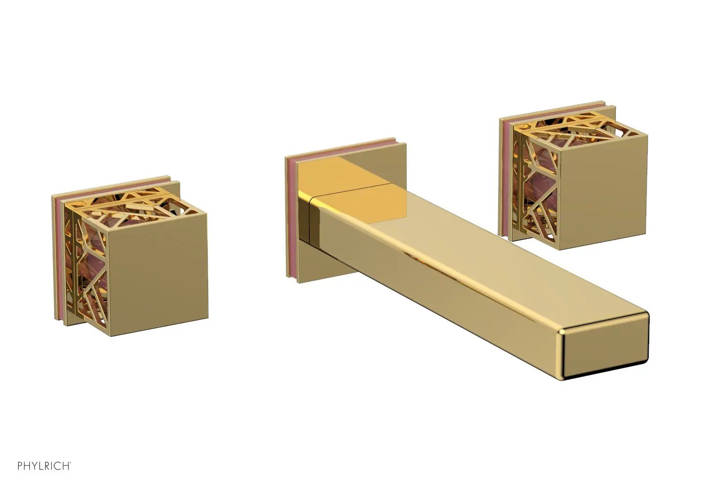 Phylrich JOLIE Wall Lavatory Set - Square Handles with "Pink" Accents by Phylrich