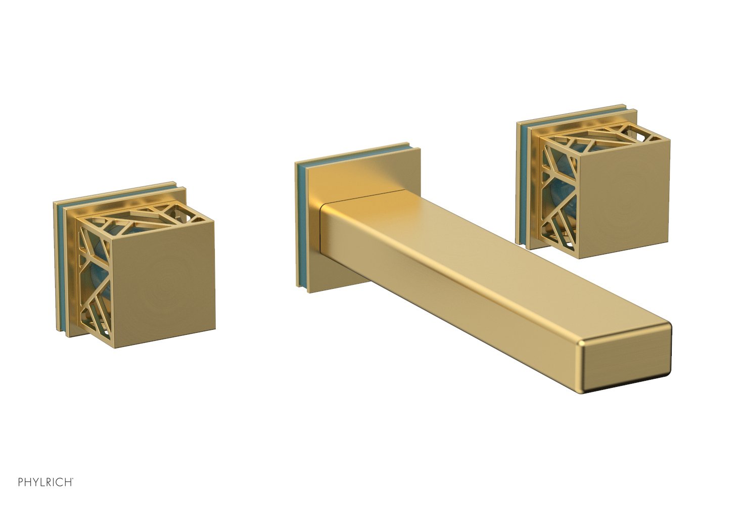Phylrich JOLIE Wall Tub Set - Square Handles with "Turquoise" Accents by Phylrich