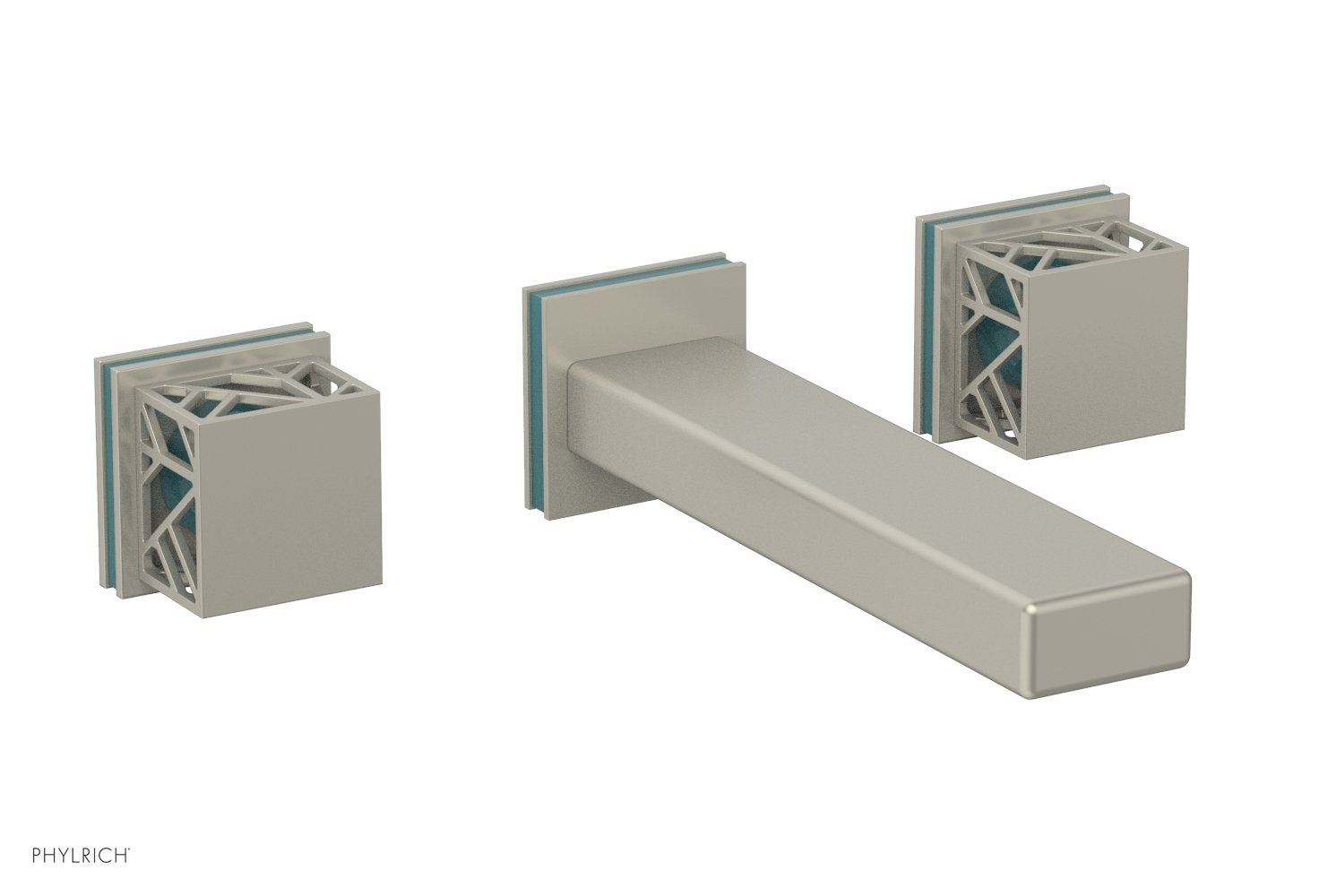 Phylrich JOLIE Wall Tub Set - Square Handles with "Turquoise" Accents by Phylrich