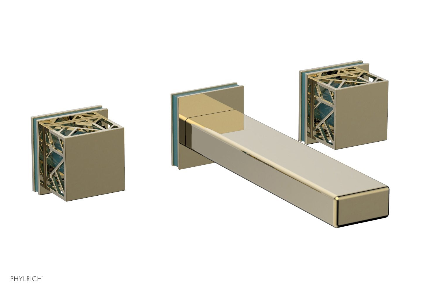 Phylrich JOLIE Wall Tub Set - Square Handles with "Turquoise" Accents by Phylrich