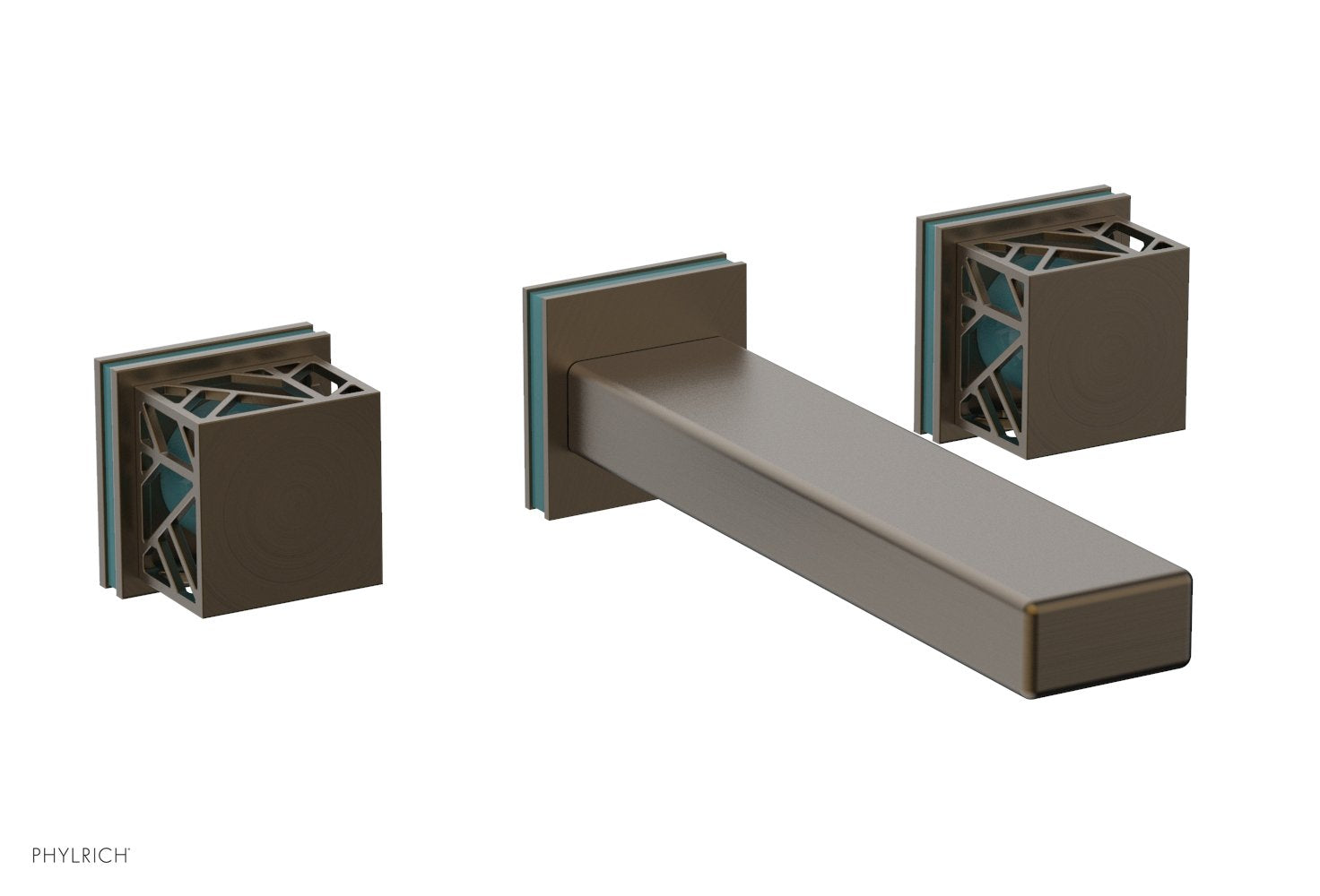 Phylrich JOLIE Wall Tub Set - Square Handles with "Turquoise" Accents by Phylrich