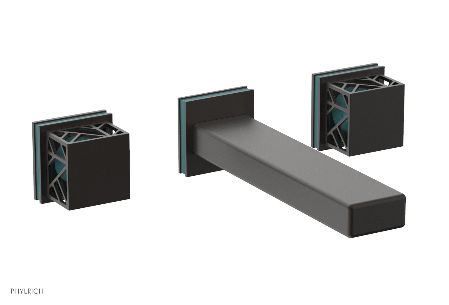 Phylrich JOLIE Wall Tub Set - Square Handles with "Turquoise" Accents by Phylrich
