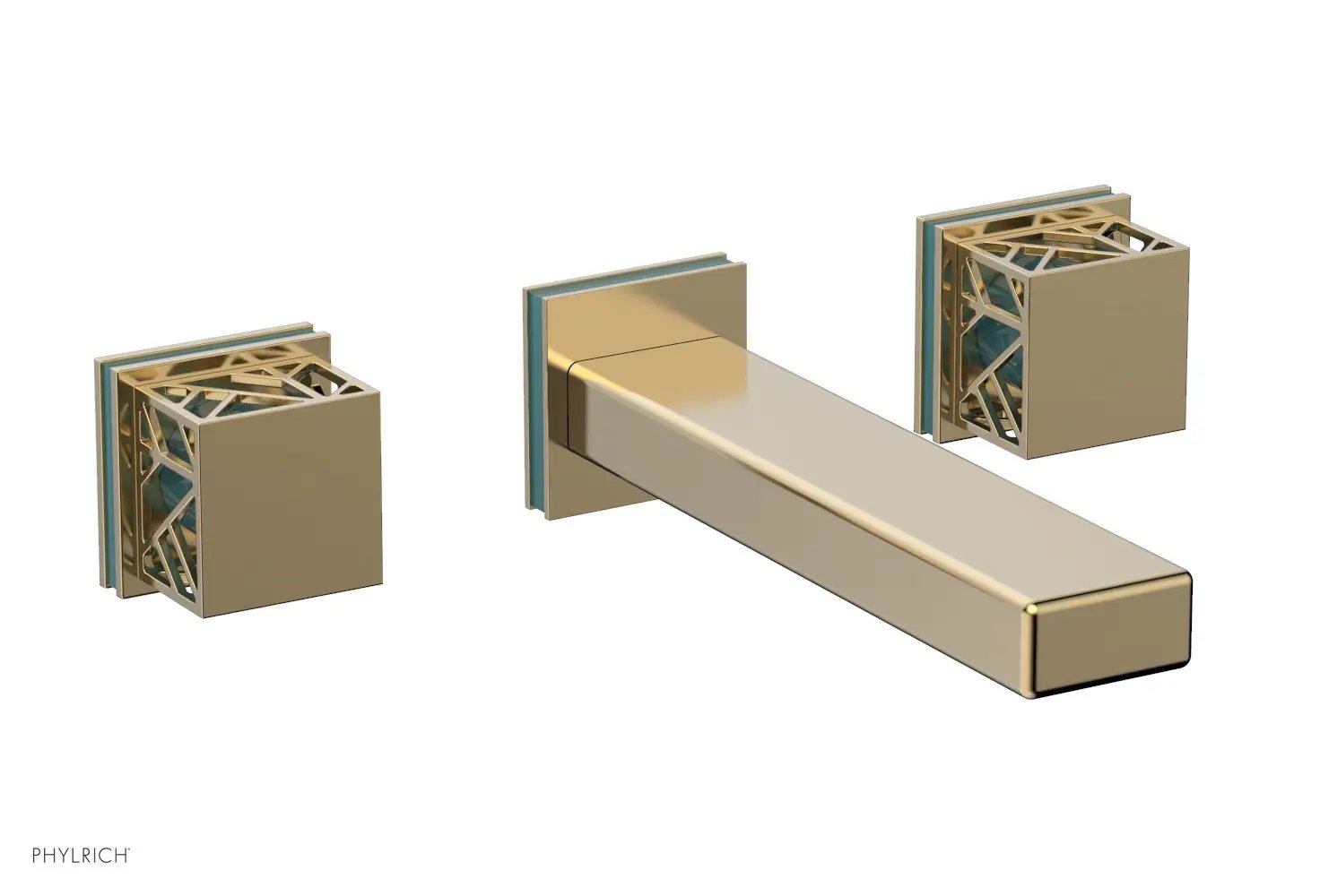 Phylrich JOLIE Wall Tub Set - Square Handles with "Turquoise" Accents by Phylrich