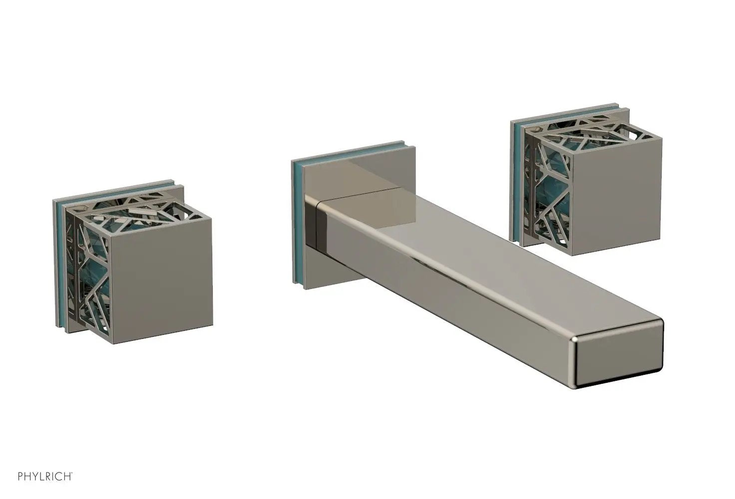 Phylrich JOLIE Wall Tub Set - Square Handles with "Turquoise" Accents by Phylrich