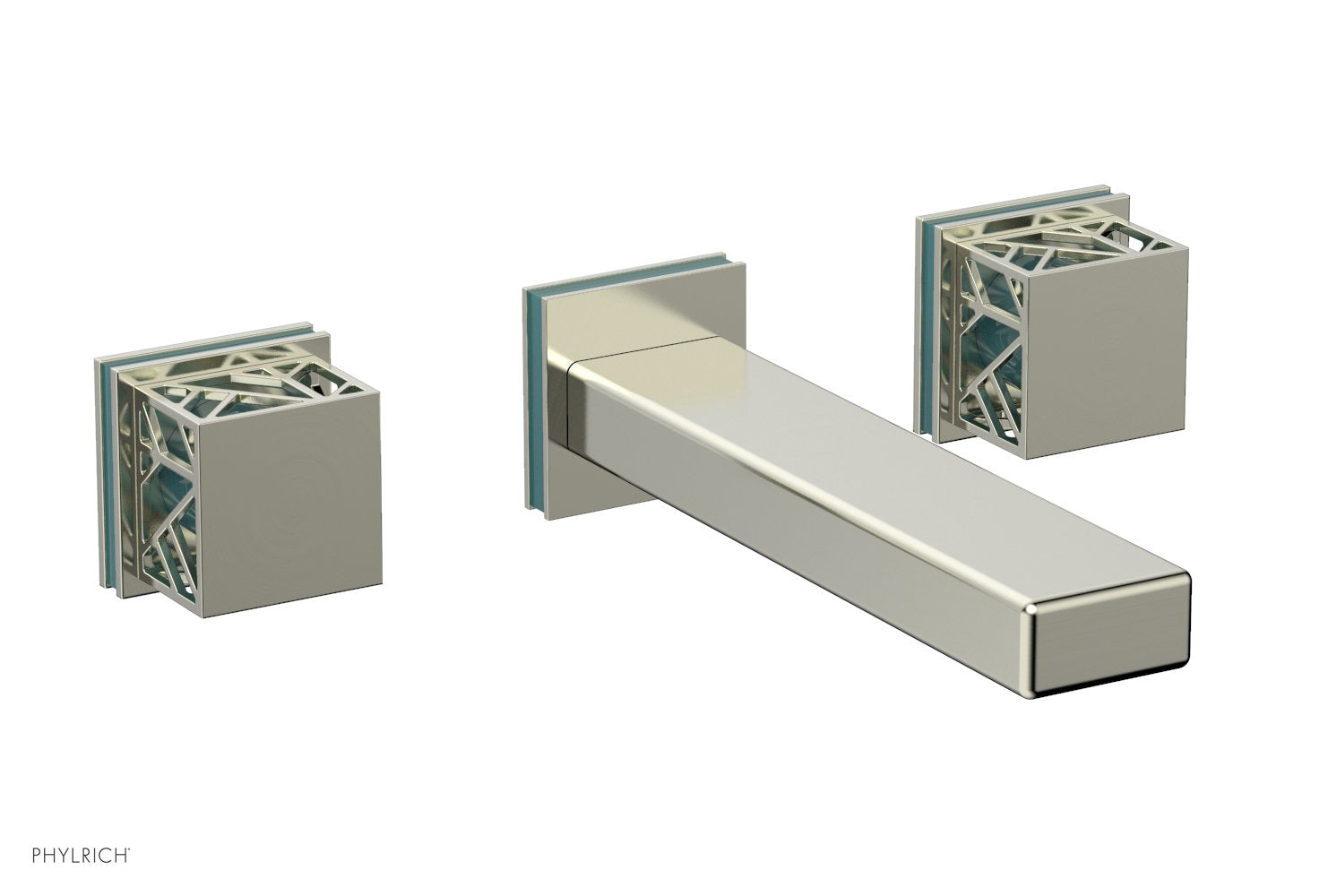 Phylrich JOLIE Wall Tub Set - Square Handles with "Turquoise" Accents by Phylrich