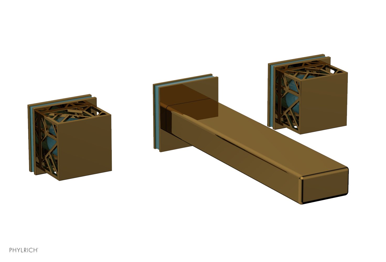 Phylrich JOLIE Wall Tub Set - Square Handles with "Turquoise" Accents by Phylrich