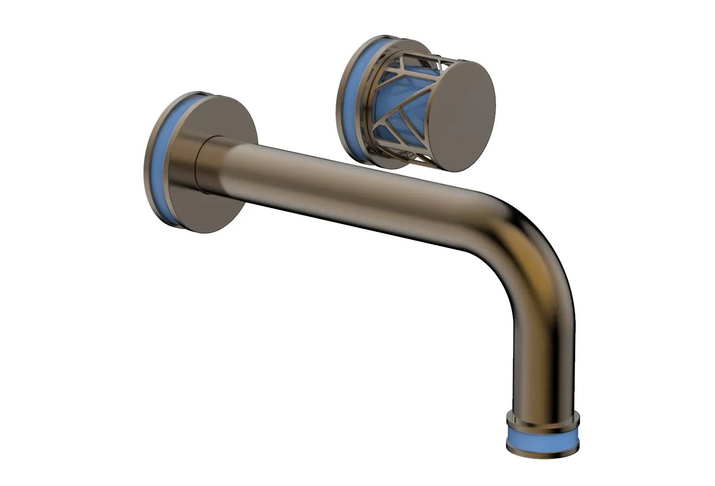 Phylrich JOLIE Single Handle Wall Lavatory Set - Round Handle "Light Blue" Accents by Phylrich