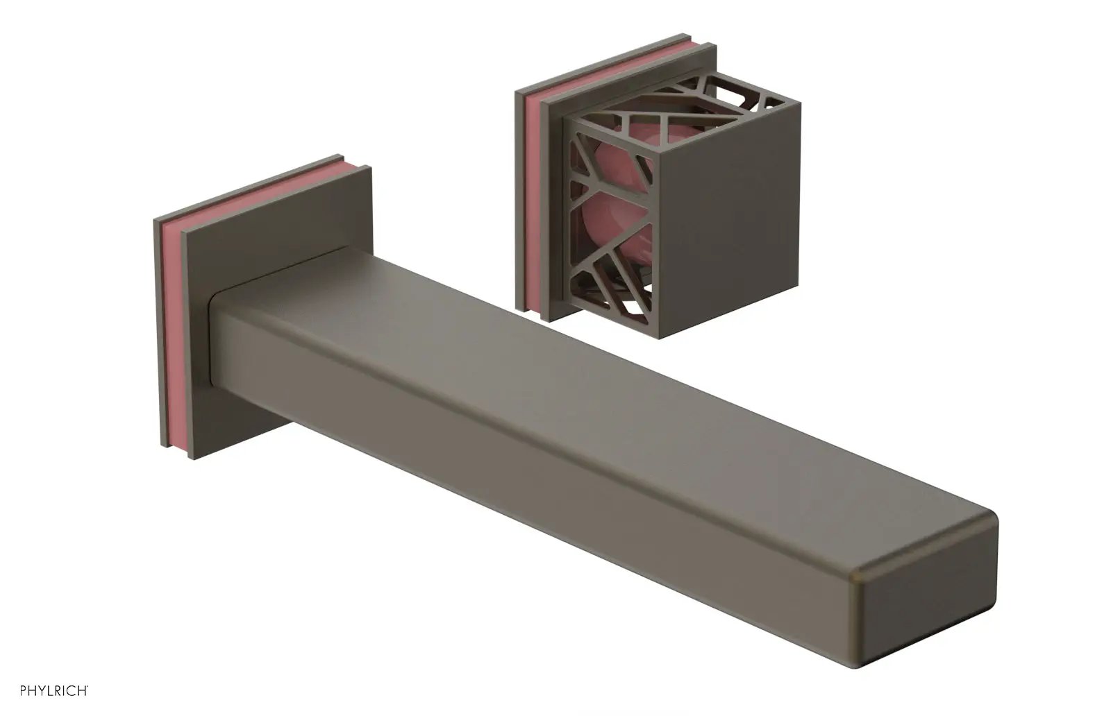 Phylrich JOLIE Single Handle Wall Lavatory Set - Square Handle "Pink" Accents by Phylrich