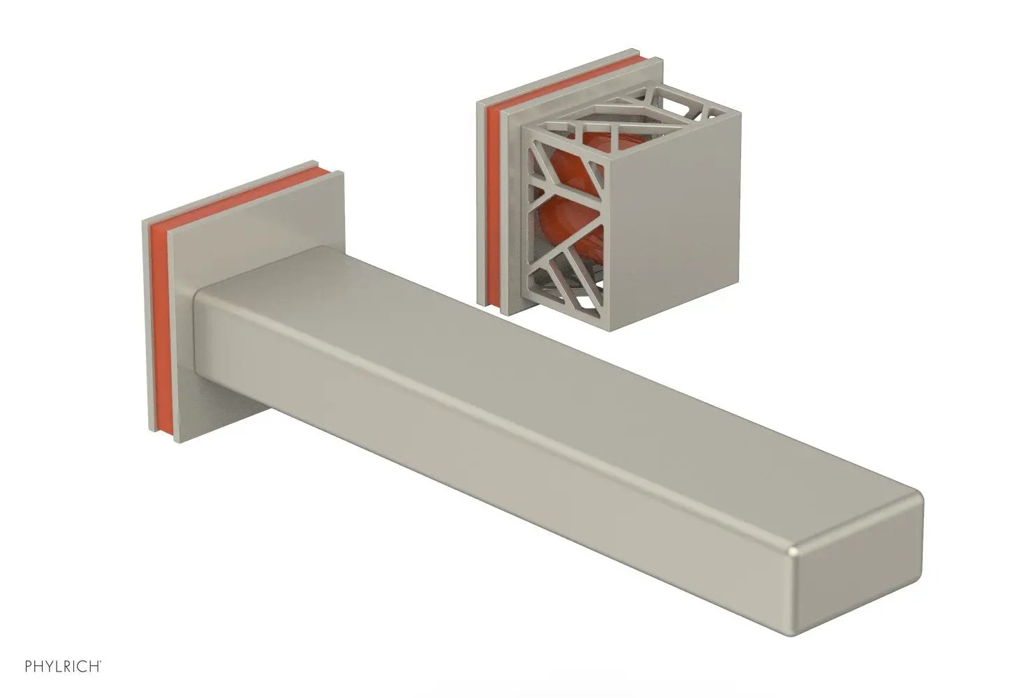 Phylrich JOLIE Single Handle Wall Lavatory Set - Square Handle "Orange" Accents by Phylrich