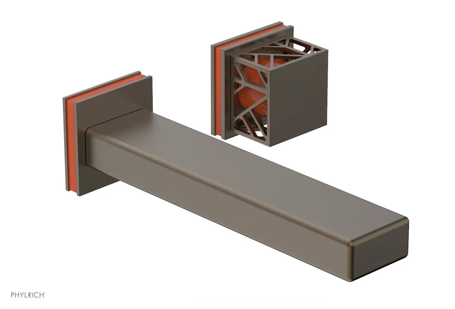 Phylrich JOLIE Single Handle Wall Lavatory Set - Square Handle "Orange" Accents by Phylrich