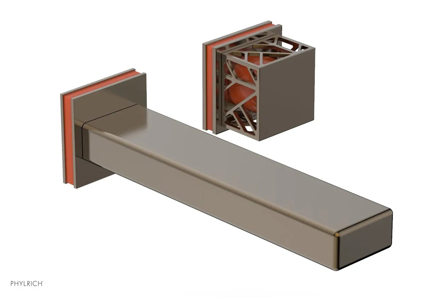 Phylrich JOLIE Single Handle Wall Lavatory Set - Square Handle "Orange" Accents by Phylrich