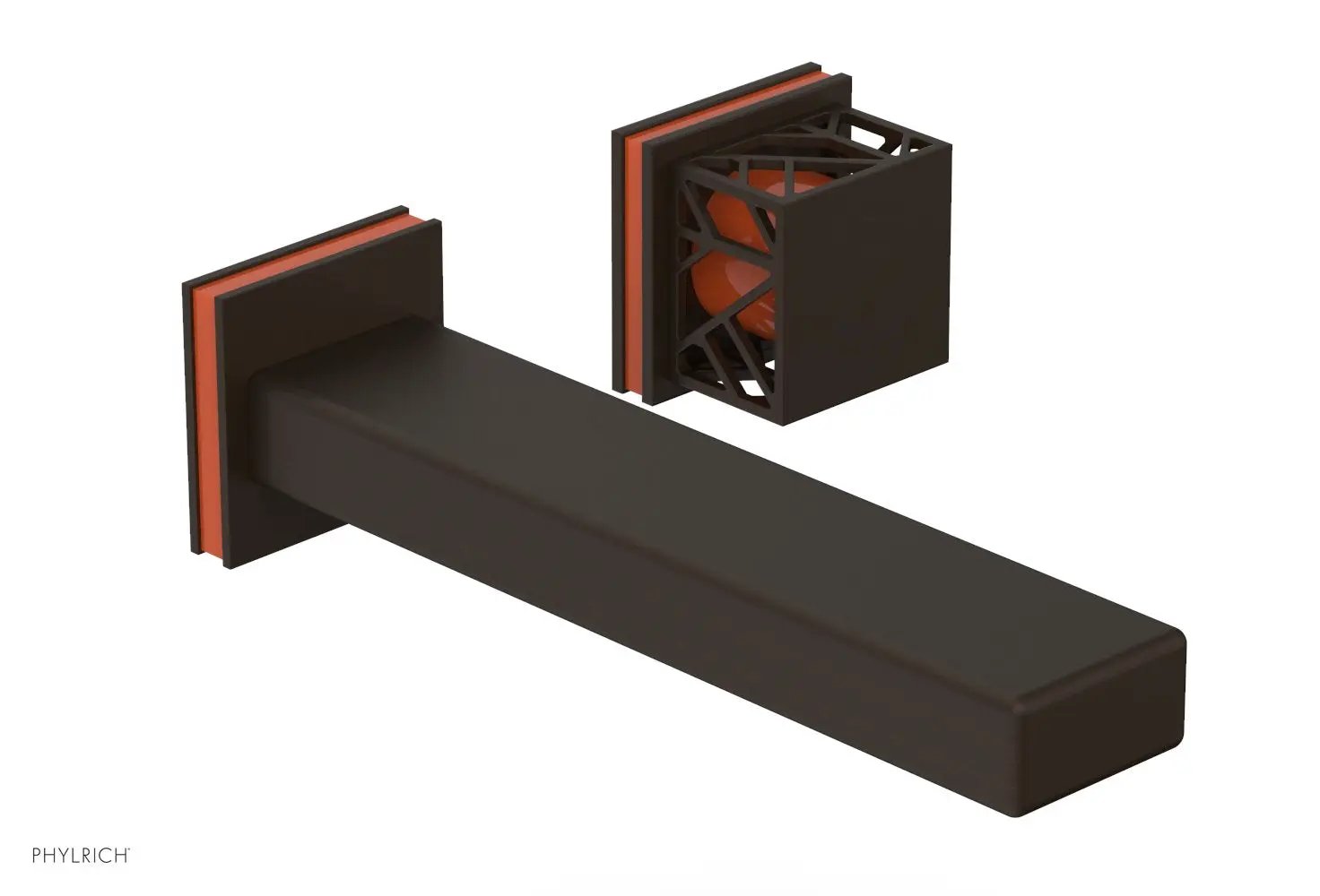 Phylrich JOLIE Single Handle Wall Lavatory Set - Square Handle "Orange" Accents by Phylrich