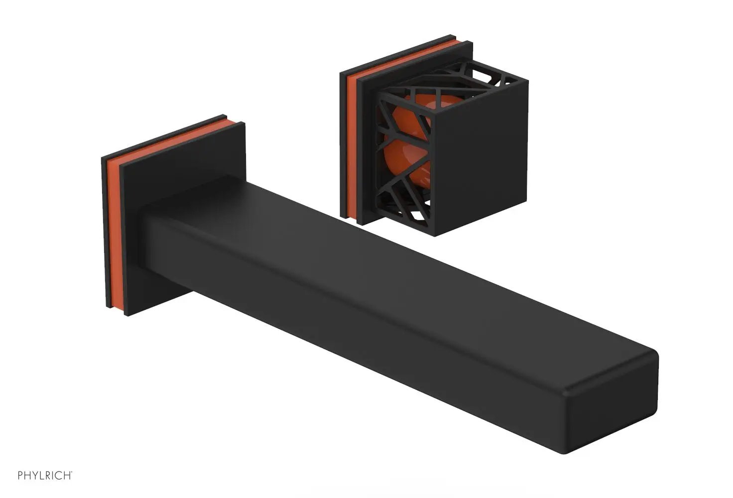 Phylrich JOLIE Single Handle Wall Lavatory Set - Square Handle "Orange" Accents by Phylrich