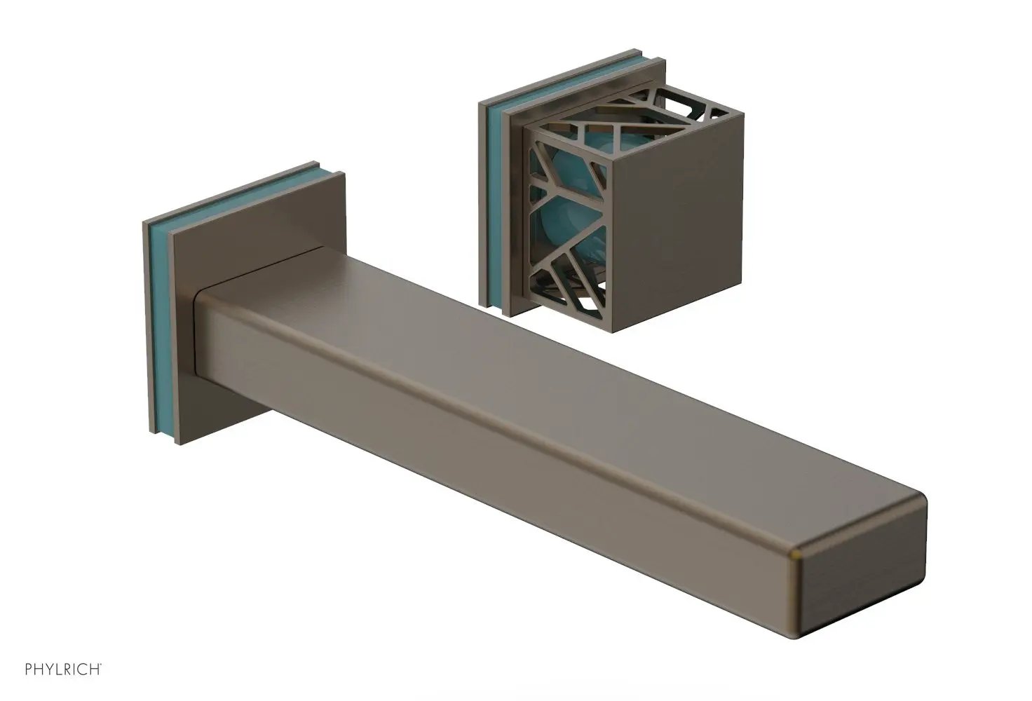 Phylrich JOLIE Single Handle Wall Lavatory Set - Square Handle "Turquoise" Accents by Phylrich