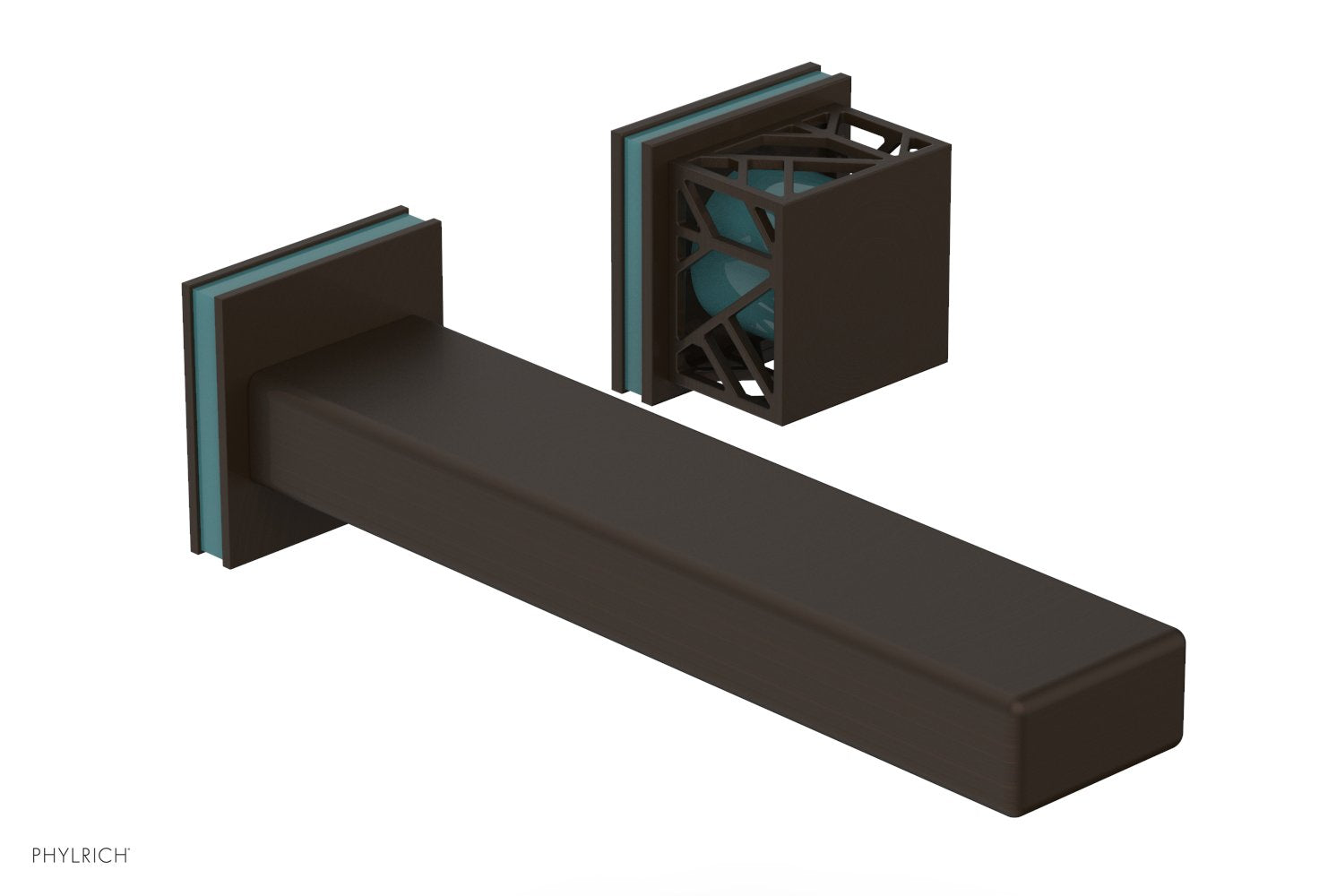 Phylrich JOLIE Single Handle Wall Lavatory Set - Square Handle "Turquoise" Accents by Phylrich