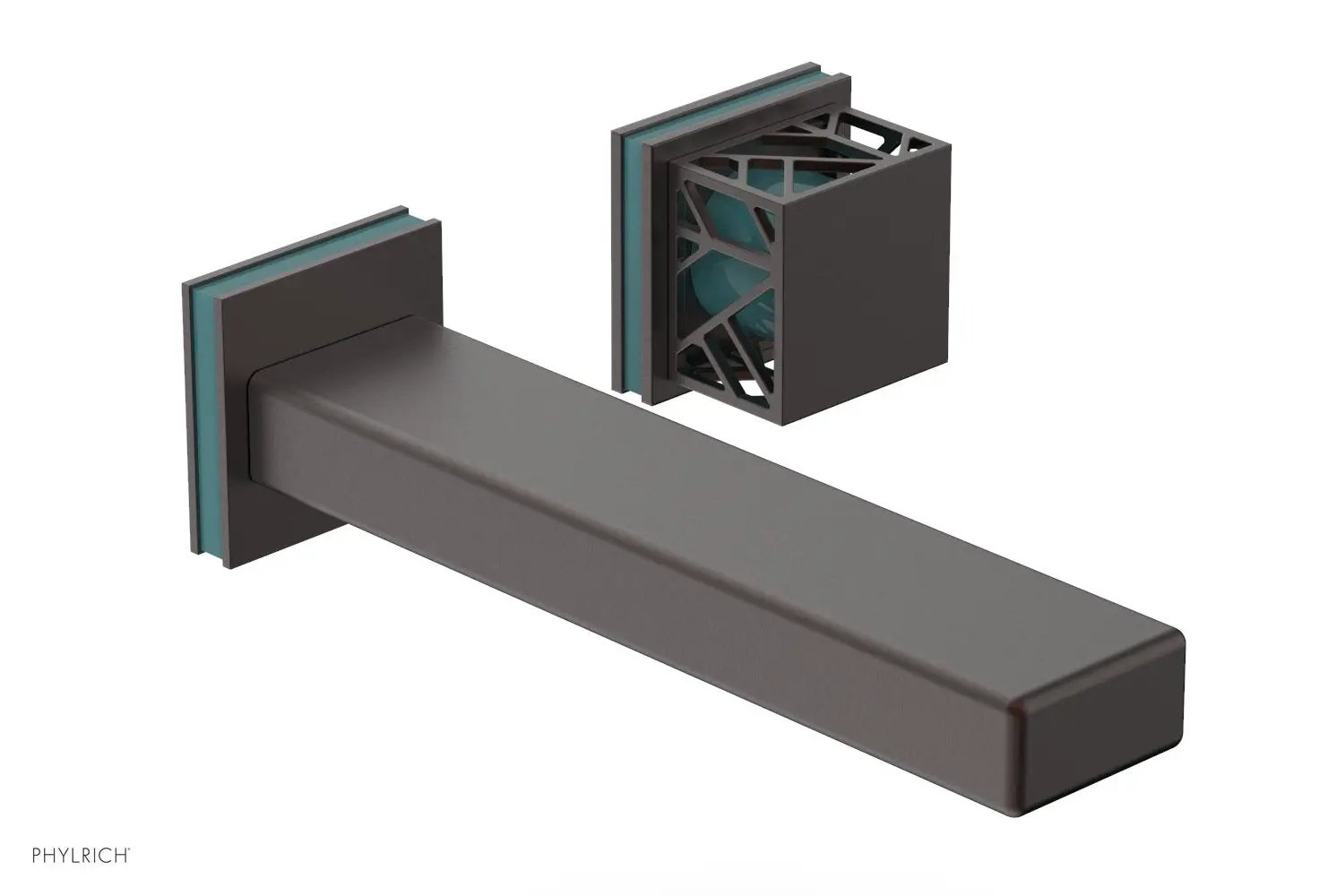 Phylrich JOLIE Single Handle Wall Lavatory Set - Square Handle "Turquoise" Accents by Phylrich