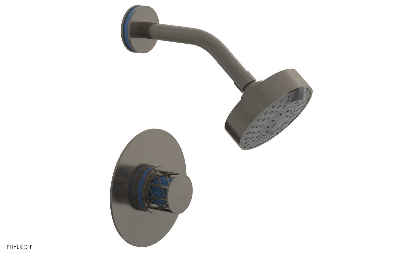 Phylrich JOLIE Pressure Balance Shower Set - Round Handle with "Light Blue" Accents