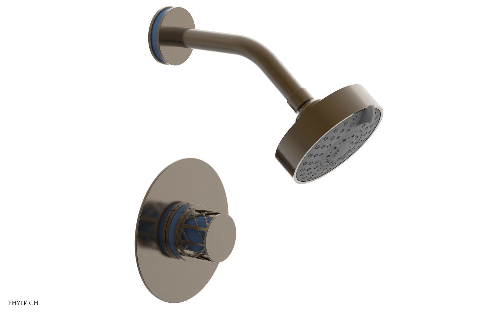 Phylrich JOLIE Pressure Balance Shower Set - Round Handle with "Light Blue" Accents
