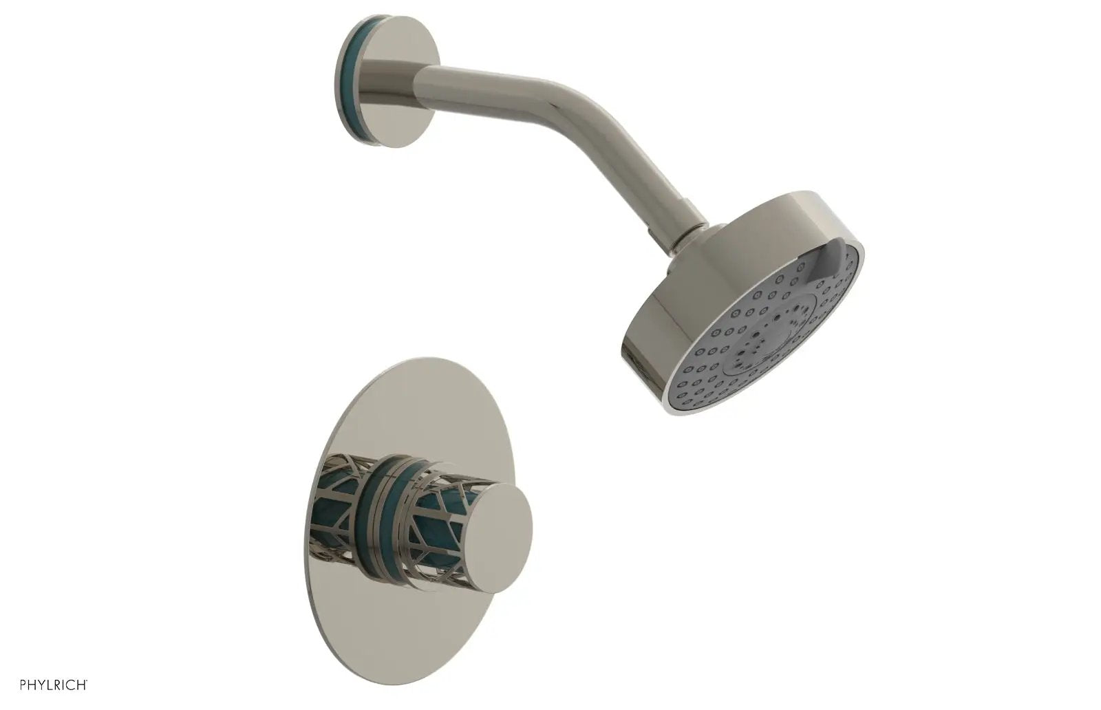 Phylrich JOLIE Pressure Balance Shower Set - Round Handle with "Turquoise" Accents by Phylrich