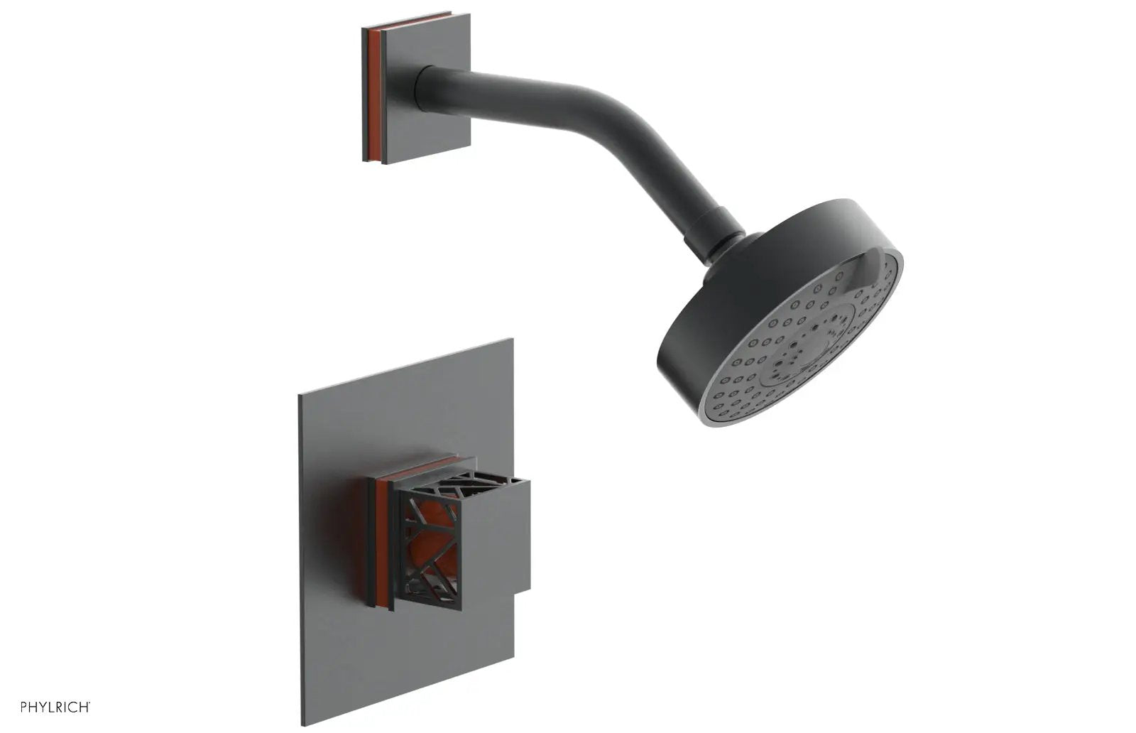 Phylrich JOLIE Pressure Balance Shower Set - Square Handle with "Orange" Accents by Phylrich