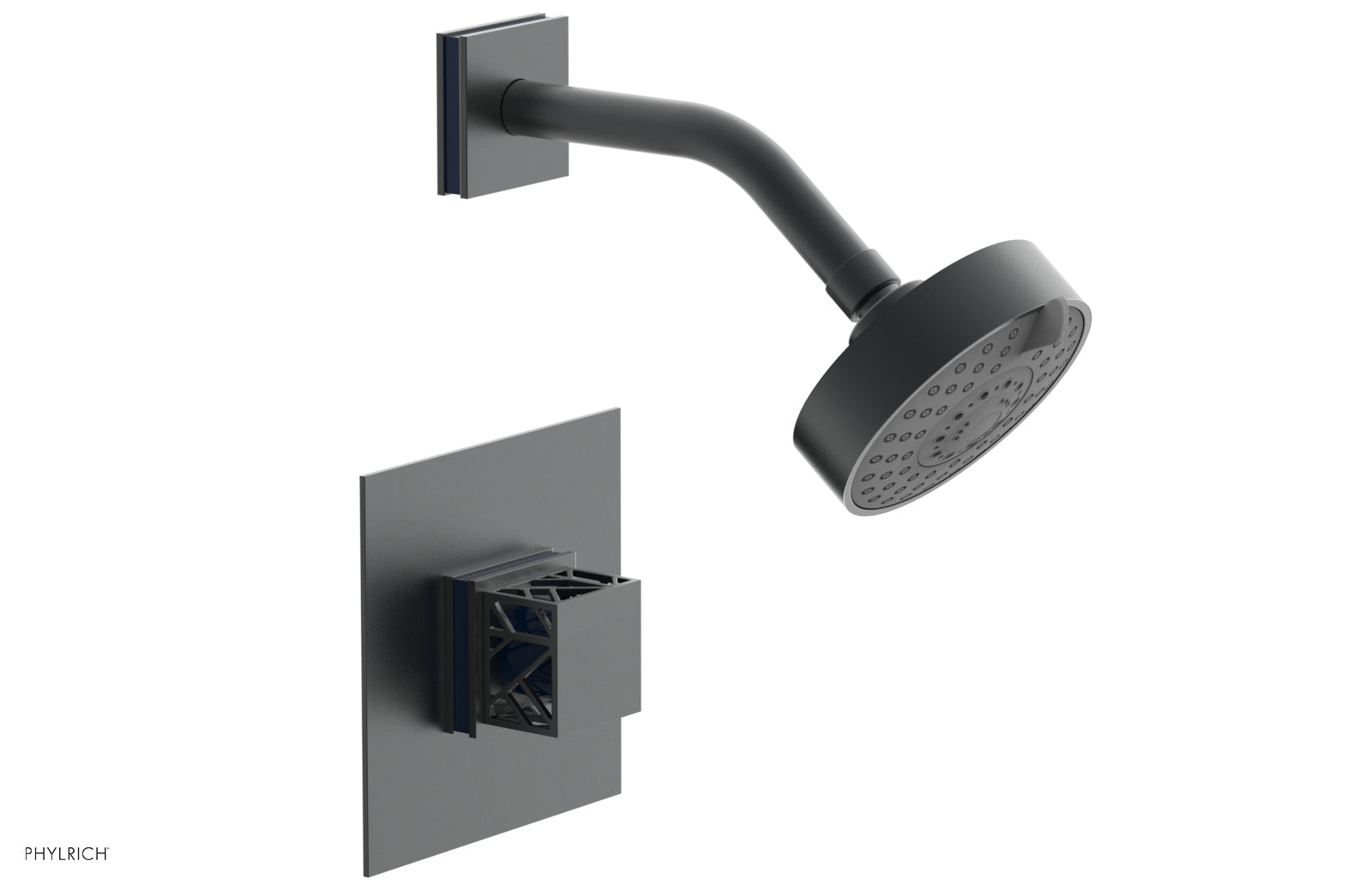 Phylrich JOLIE Pressure Balance Shower Set - Square Handle with "Navy Blue" Accents