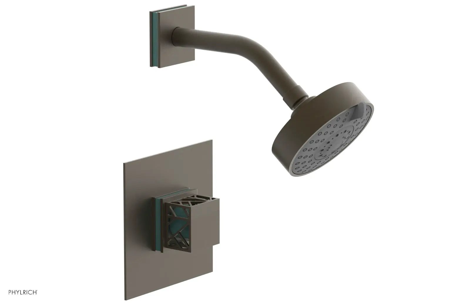 Phylrich JOLIE Pressure Balance Shower Set - Square Handle with "Turquoise" Accents by Phylrich