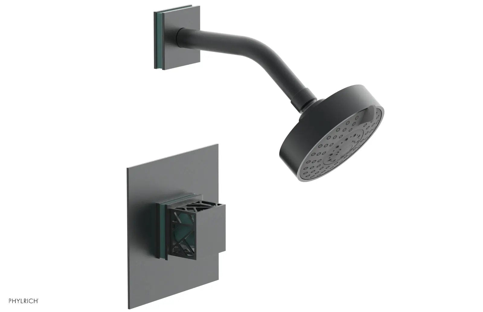 Phylrich JOLIE Pressure Balance Shower Set - Square Handle with "Turquoise" Accents by Phylrich
