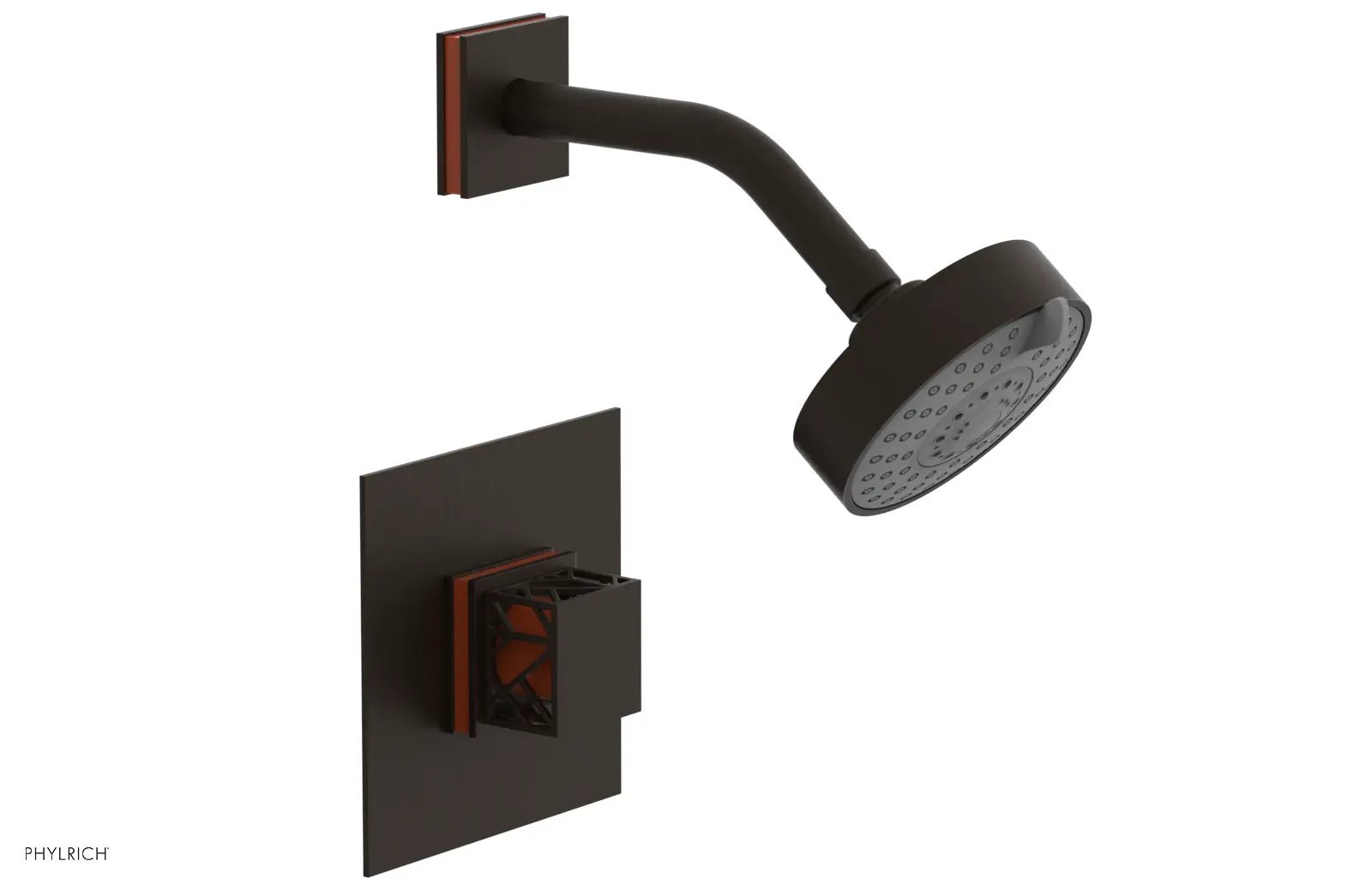 Phylrich JOLIE Pressure Balance Shower Set - Square Handle with "Orange" Accents by Phylrich