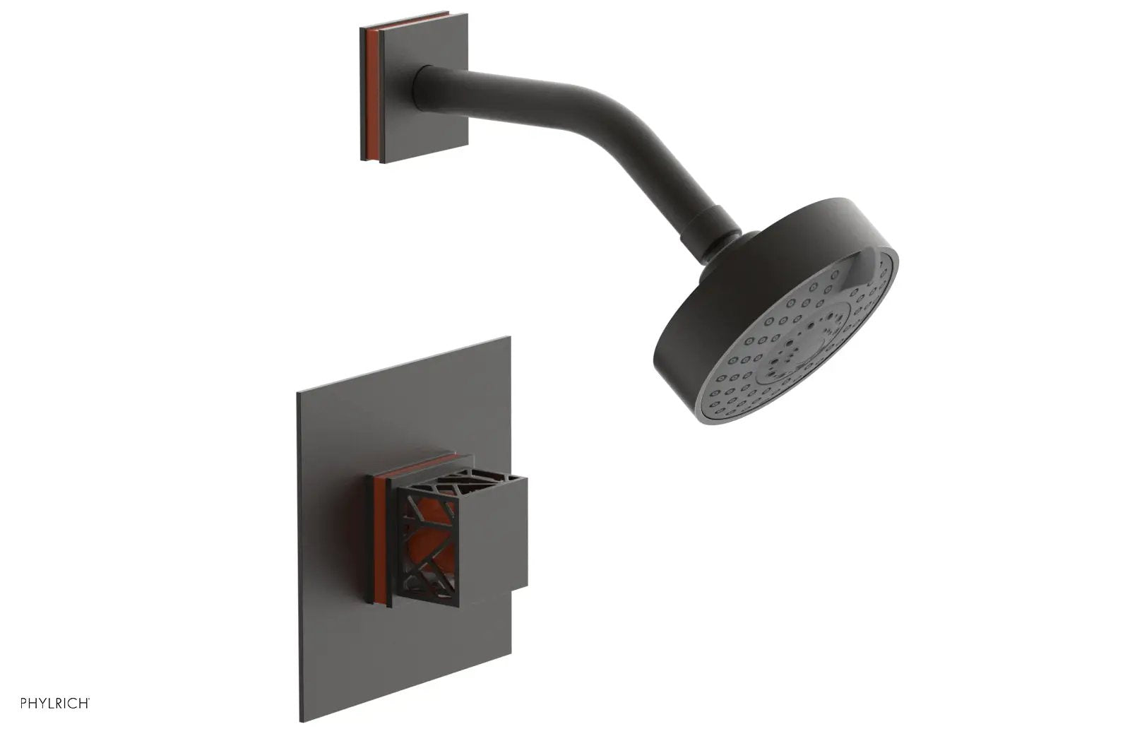 Phylrich JOLIE Pressure Balance Shower Set - Square Handle with "Orange" Accents by Phylrich