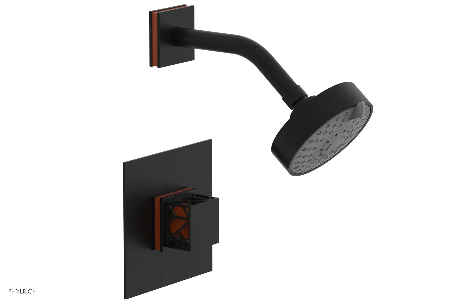 Phylrich JOLIE Pressure Balance Shower Set - Square Handle with "Orange" Accents by Phylrich