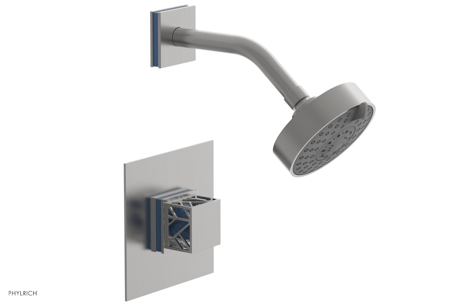 Phylrich JOLIE Pressure Balance Shower Set - Square Handle with "Light Blue" Accents by Phylrich