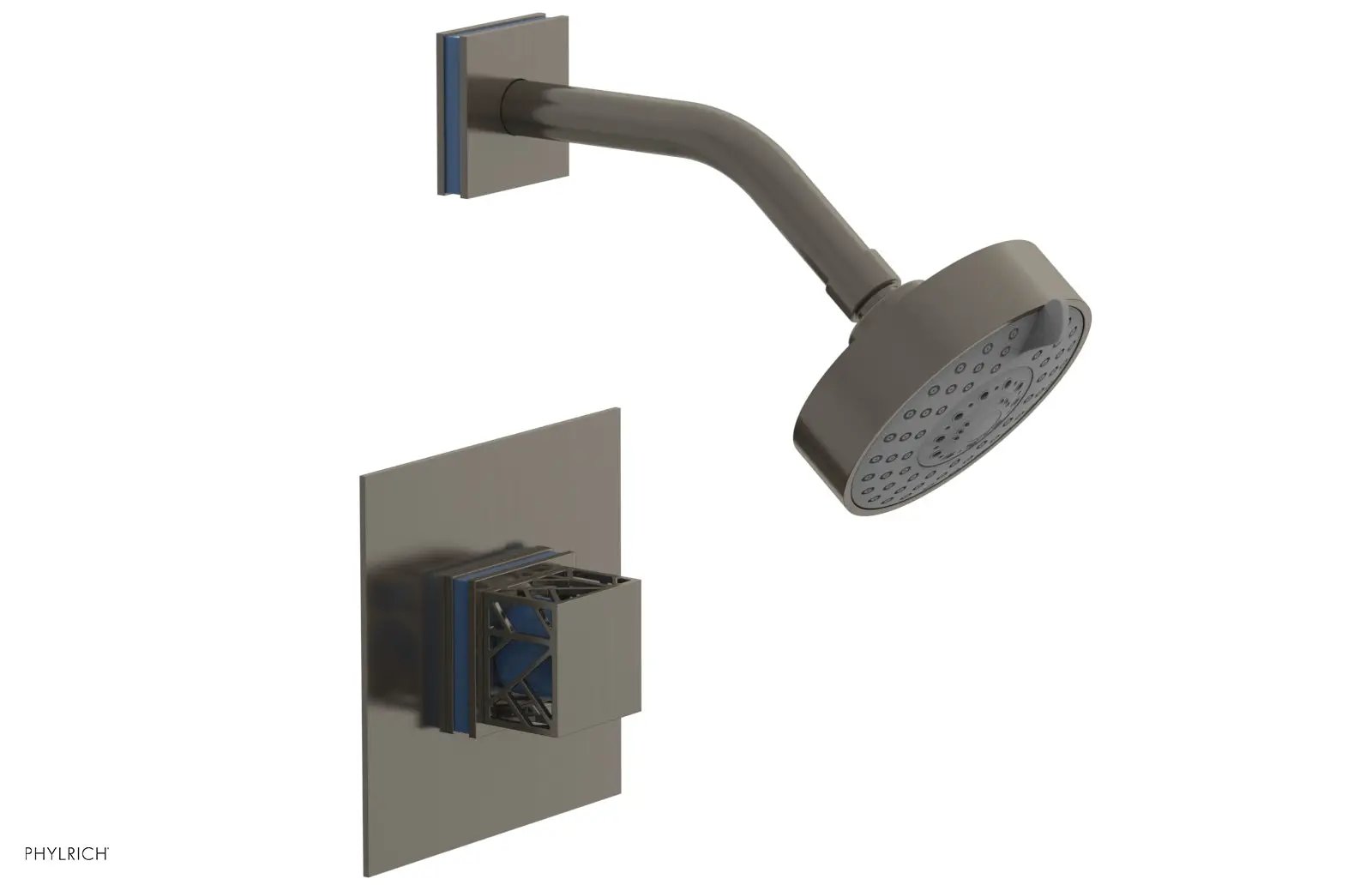 Phylrich JOLIE Pressure Balance Shower Set - Square Handle with "Light Blue" Accents by Phylrich