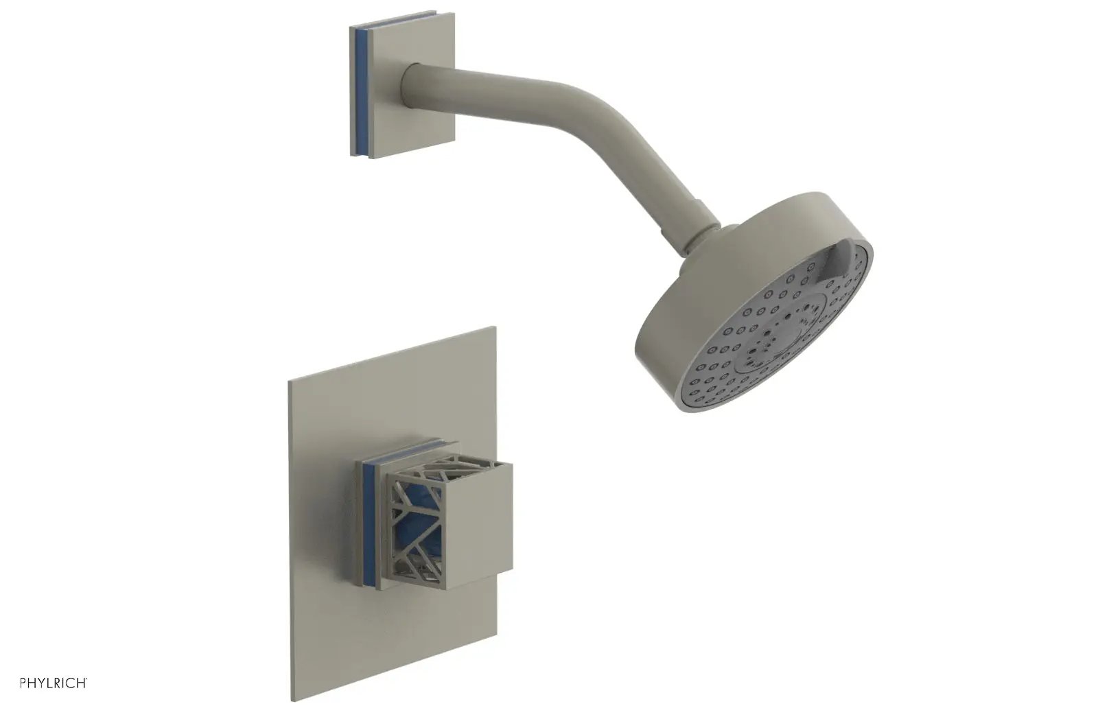 Phylrich JOLIE Pressure Balance Shower Set - Square Handle with "Light Blue" Accents by Phylrich