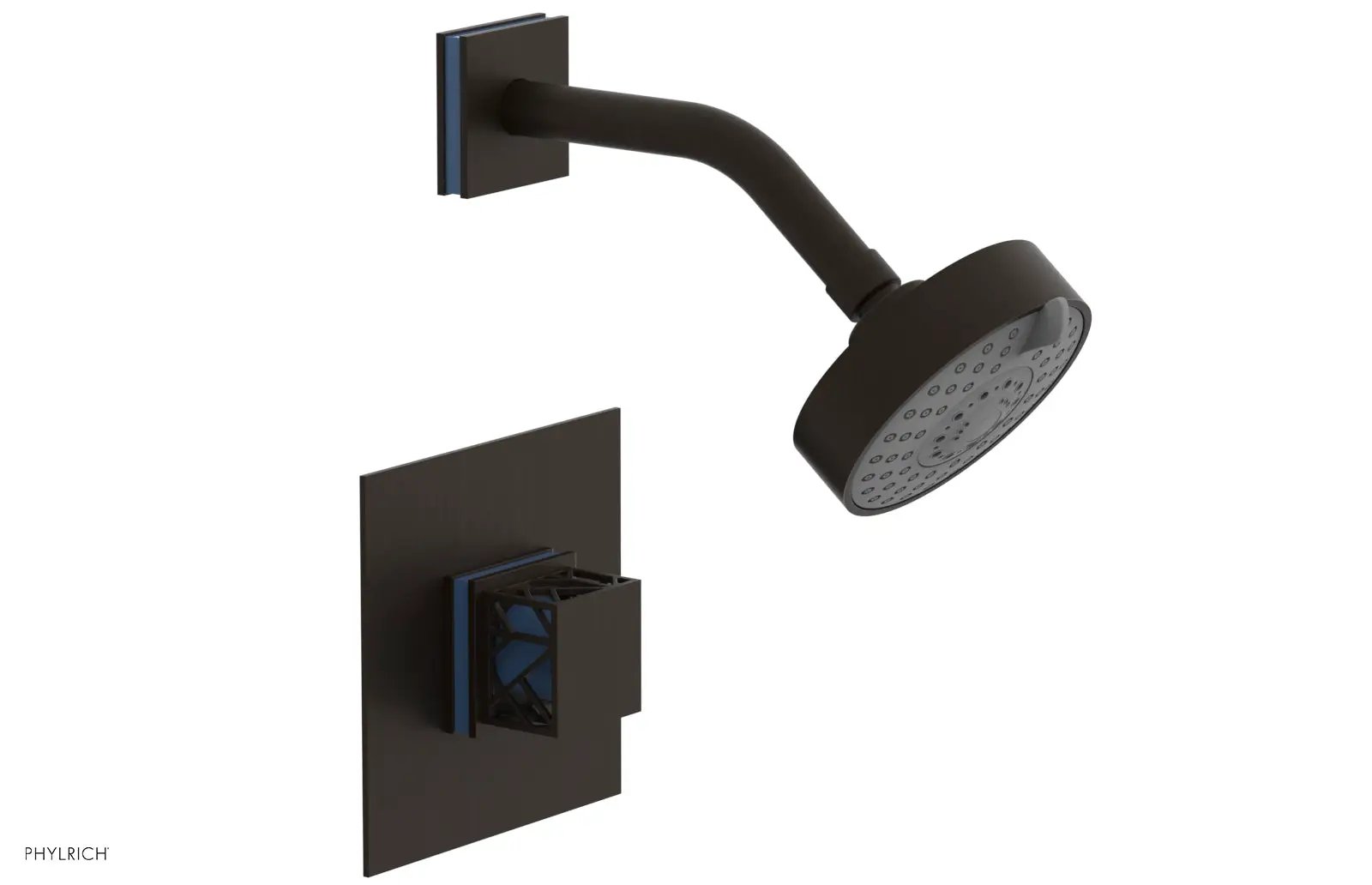 Phylrich JOLIE Pressure Balance Shower Set - Square Handle with "Light Blue" Accents by Phylrich