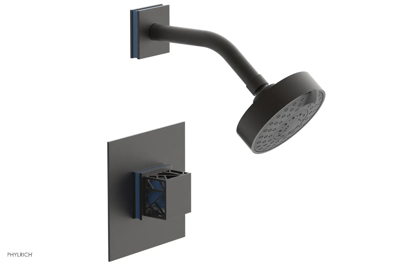 Phylrich JOLIE Pressure Balance Shower Set - Square Handle with "Light Blue" Accents by Phylrich
